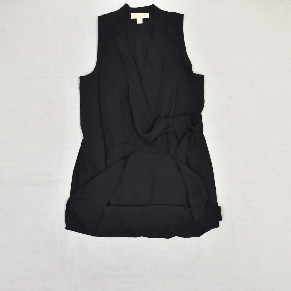 Michael Kors Women's Sheath Dress Faux Wrap Solid V Neck Polyester Black Size 10